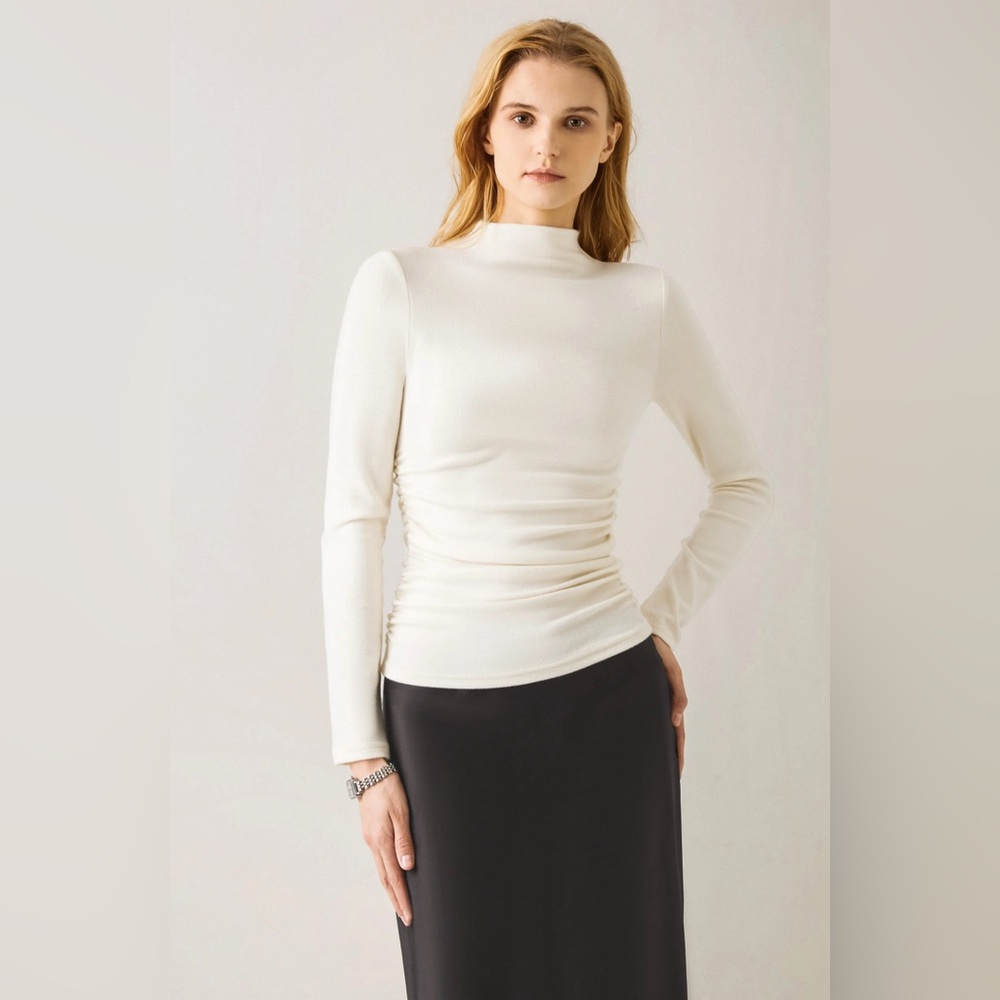 NWT. OGL Thermal Ruched Sides Tuckable Mockneck. TopOff White. Size Small. - Picture 3 of 7